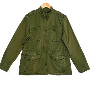 Gap Utility Jacket Sz S Army Green Adjustable Waist Full Zip High Neck Twill